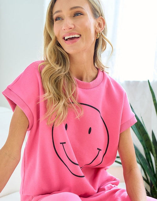 Load image into Gallery viewer, First Love Smile Face Drop Shoulder Brushed Inside T-Shirt
