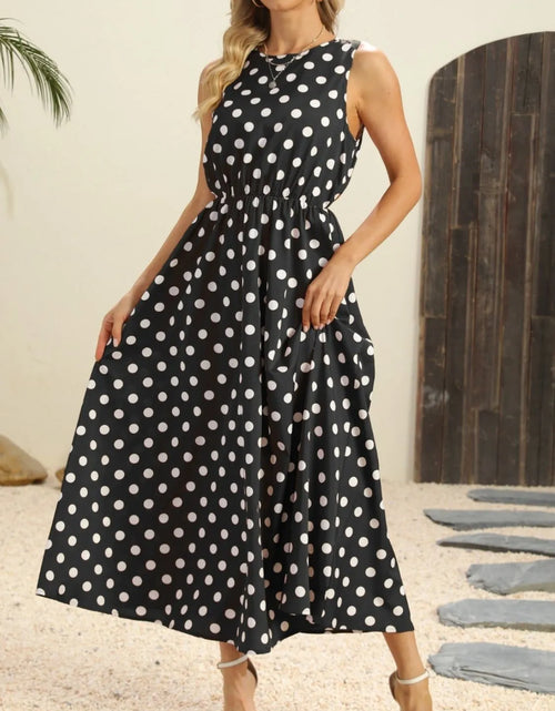 Load image into Gallery viewer, Polka Dot Round Neck Sleeveless Midi Dress
