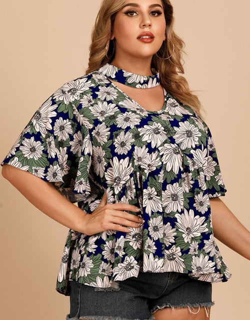 Load image into Gallery viewer, Plus Size Floral Flutter Sleeve Cutout Blouse
