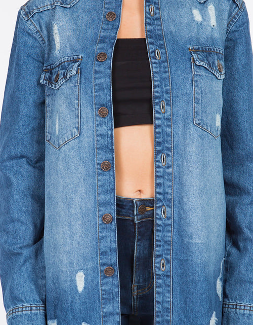 Load image into Gallery viewer, American Bazi Distressed Frayed Hem Denim Jacket
