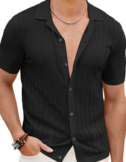 Load image into Gallery viewer, Men's Full Size Openwork Button Down Short Sleeve Shirt Plus Size

