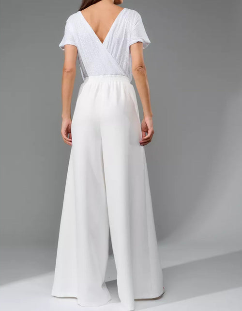 Load image into Gallery viewer, Full Size Sequin Round Neck Short Sleeve Wide Leg Jumpsuit
