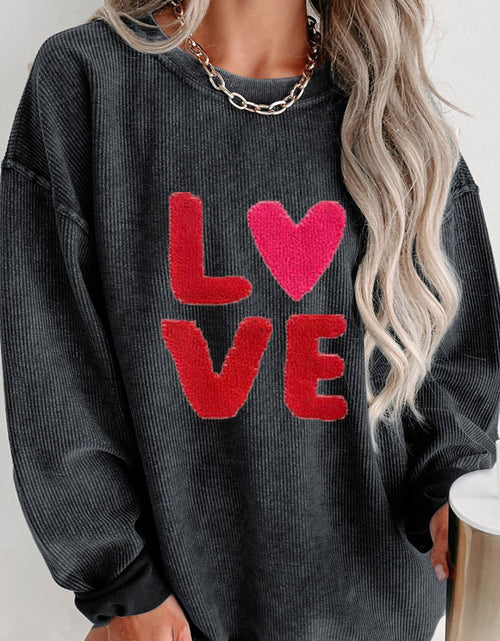 Load image into Gallery viewer, Valentine’s Day LOVE Round Neck Long Sleeve Sweatshirt

