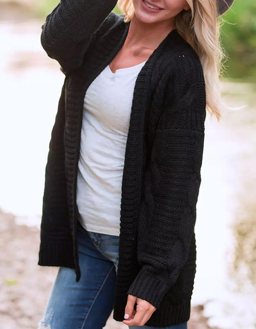 Load image into Gallery viewer, Cable-Knit Open Front Long Sleeve Cardigan
