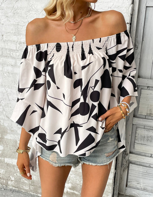 Load image into Gallery viewer, Printed Off-Shoulder Bell Sleeve Blouse
