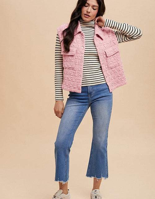 Load image into Gallery viewer, Annie Wear Texture Quilted Snap Down Vest Coat
