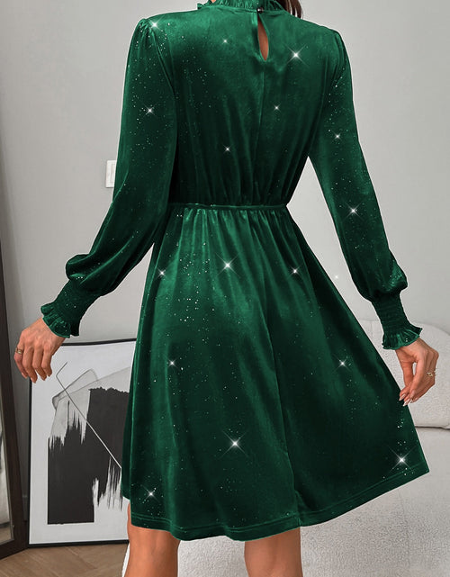 Load image into Gallery viewer, Glitter Mock Neck Long Sleeve Mini Dress
