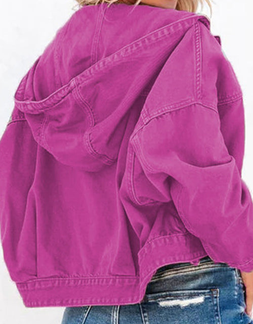 Load image into Gallery viewer, Hooded Dropped Shoulder Denim Jacket
