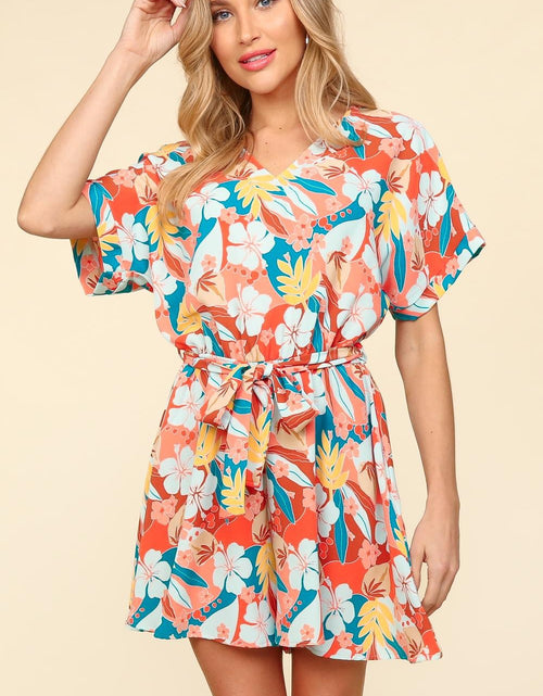 Load image into Gallery viewer, Haptics Tropical Floral Short Sleeve Tied Romper
