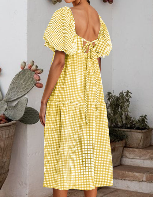 Load image into Gallery viewer, Plaid Square Neck Short Sleeve Dress
