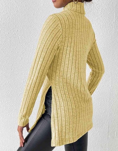 Load image into Gallery viewer, Ribbed Turtleneck Long Sleeve Slit T-Shirt
