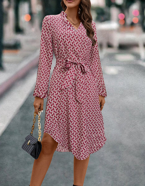 Load image into Gallery viewer, Tied Printed Notched Balloon Sleeve Dress

