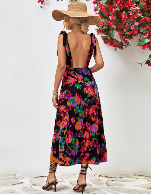 Load image into Gallery viewer, Multicolored V-Neck Backless Midi Dress
