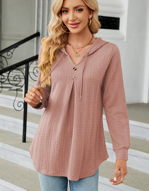 Load image into Gallery viewer, Decorative Button Drawstring Long Sleeve Hoodie
