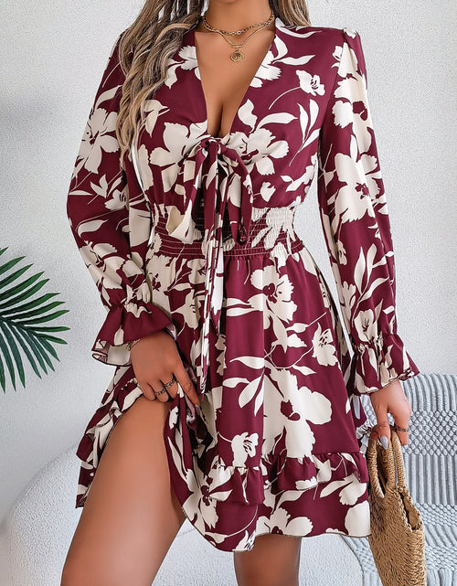 Load image into Gallery viewer, Tied Ruffled Printed Long Sleeve Dress
