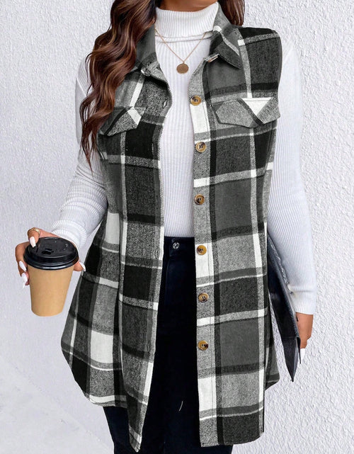 Load image into Gallery viewer, Honey Plus Size Pocketed Plaid Button Up Vest Coat
