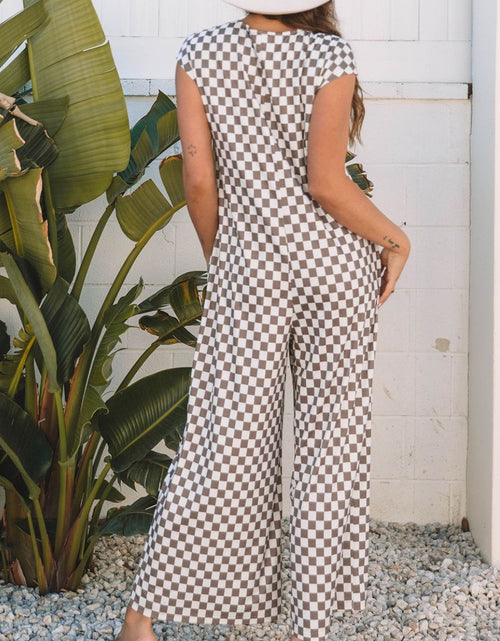 Load image into Gallery viewer, Checkered Print Crew Neck Wide Leg Jumpsuit
