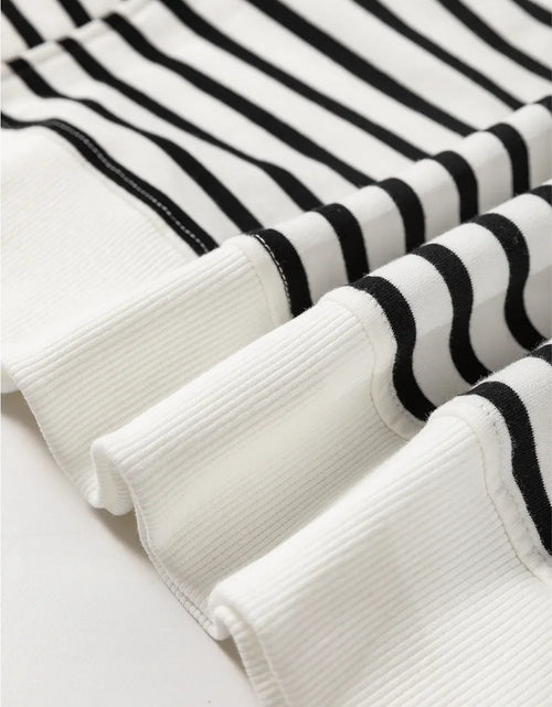 Load image into Gallery viewer, Slit Striped Round Neck Long Sleeve Sweatshirt
