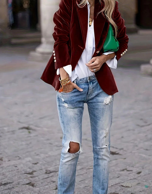 Load image into Gallery viewer, One Button Lapel Collar Long Sleeve Blazer
