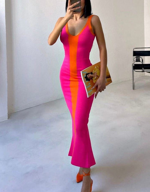 Load image into Gallery viewer, Contrast Wide Strap Slit Midi Dress
