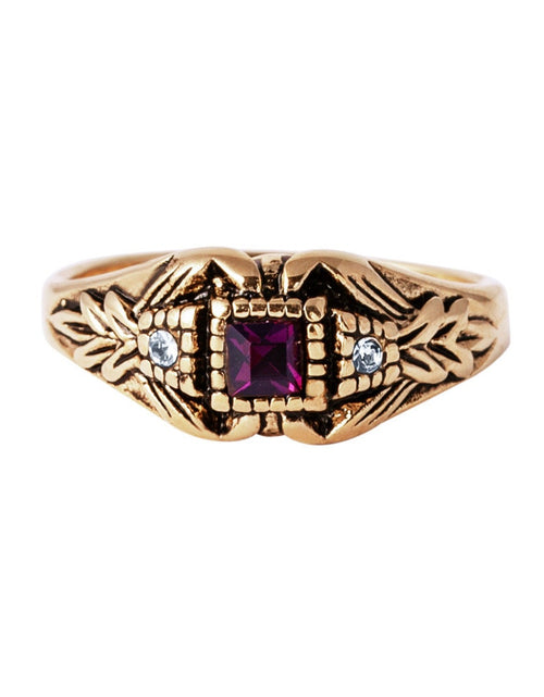 Load image into Gallery viewer, Vintage 1980's Ring Austrian Crystal 18k Antique YellwoWhite Gold Electroplated Made in the USA by PVD Vintage Jewelry
