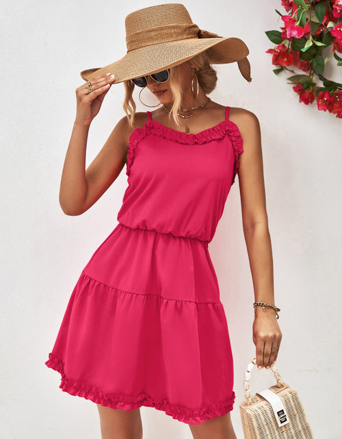 Load image into Gallery viewer, Frill Trim Spaghetti Strap Mini Dress
