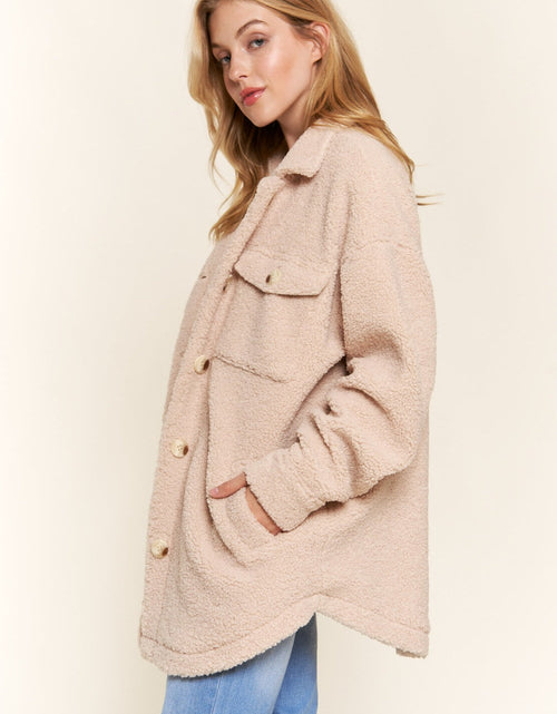 Load image into Gallery viewer, And The Why Teddy Sherpa Button Down Curved Hem Shacket
