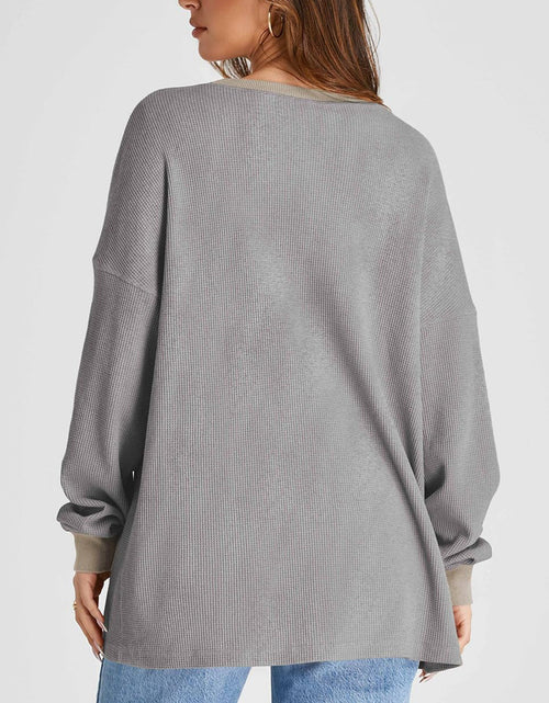 Load image into Gallery viewer, Waffle Knit Round Neck Long Sleeve T-Shirt
