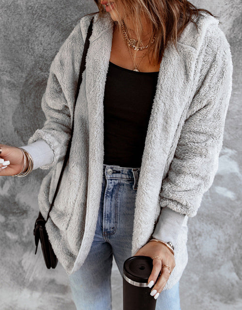 Load image into Gallery viewer, Open Front Hooded Faux Fur Outwear with Pockets
