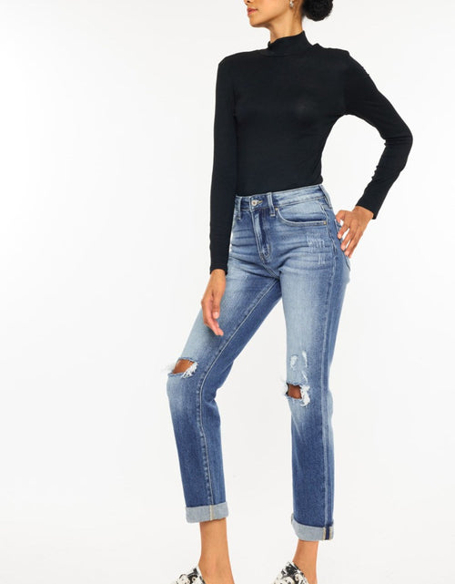 Load image into Gallery viewer, Kancan High Waist Distressed Hem Detail Cropped Straight Jeans
