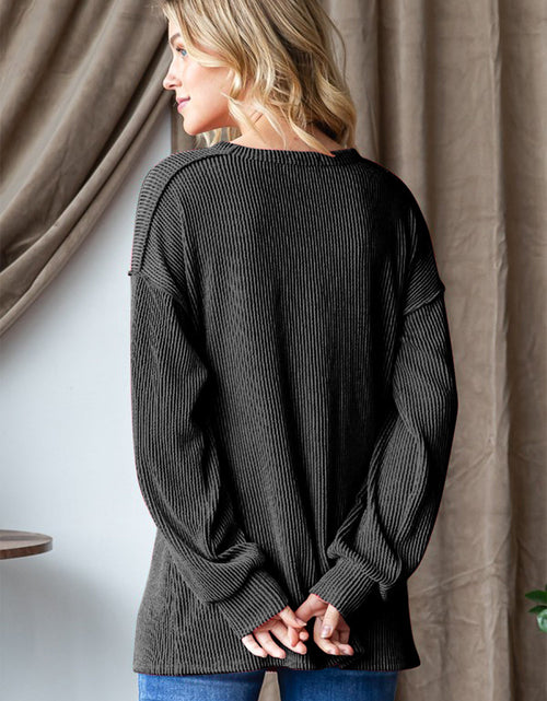 Load image into Gallery viewer, Heimish Ribbed Exposed Seam Long Sleeve T-Shirt
