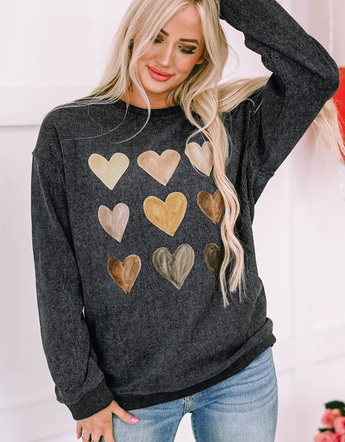 Load image into Gallery viewer, Heart Round Neck Dropped Shoulder Sweatshirt
