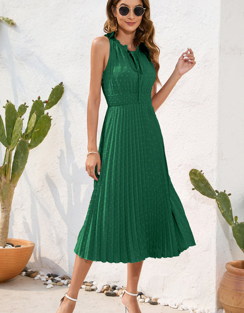 Load image into Gallery viewer, Swiss Dot Tie Neck Sleeveless Dress
