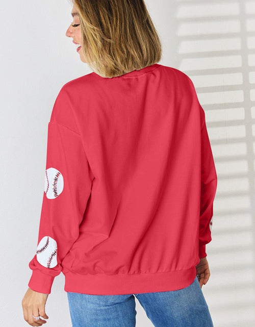 Load image into Gallery viewer, Sequin Baseball Round Neck Dropped Shoulder Sweatshirt
