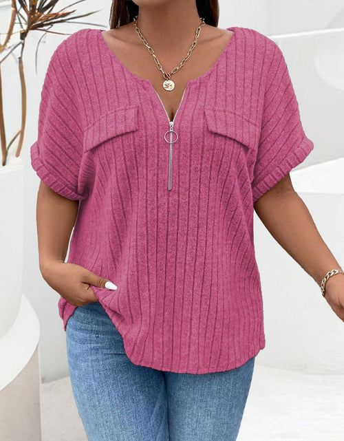 Load image into Gallery viewer, Plus Size Half Zip Short Sleeve T-Shirt
