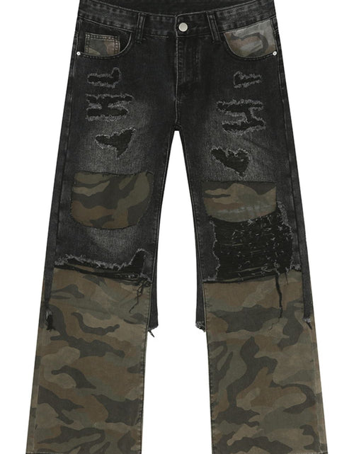 Load image into Gallery viewer, Distressed Camouflage Patchwork Jeans

