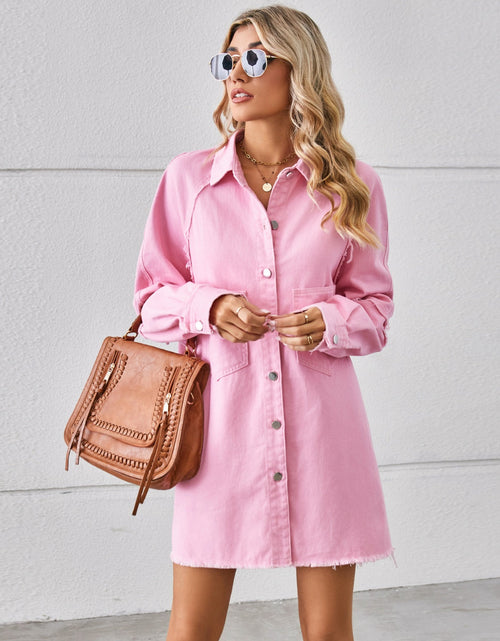 Load image into Gallery viewer, Raw Hem Button Up Denim Dress
