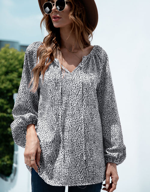 Load image into Gallery viewer, Printed Tie-Neck Balloon Sleeve Blouse

