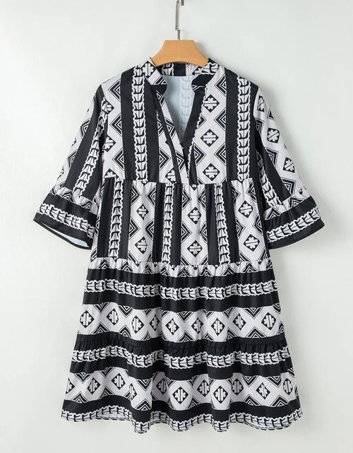 Load image into Gallery viewer, Tiered Printed Notched Half Sleeve Dress
