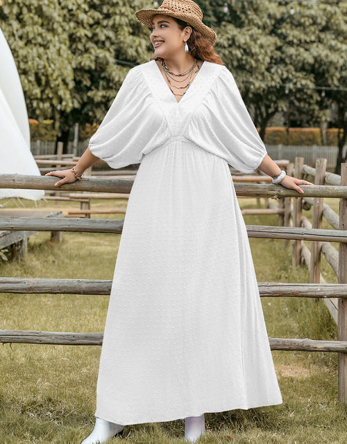 Load image into Gallery viewer, Plus Size Swiss Dot V-Neck Three-Quarter Sleeve Dress
