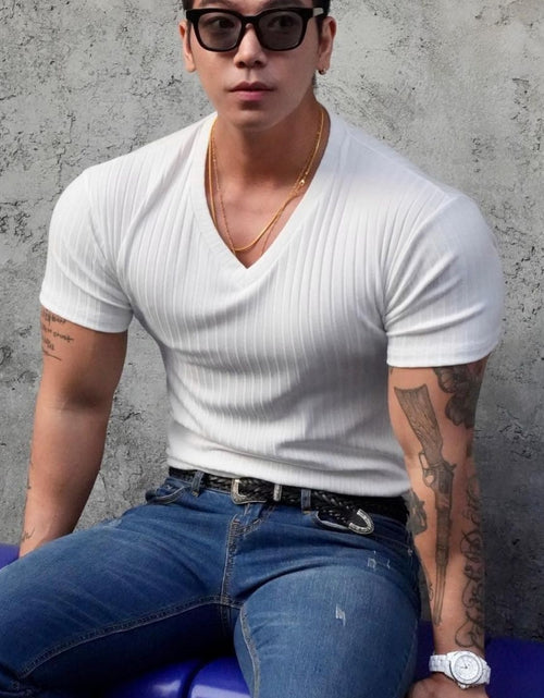 Load image into Gallery viewer, Men's Plus Size V-Neck Short Sleeve T-Shirt

