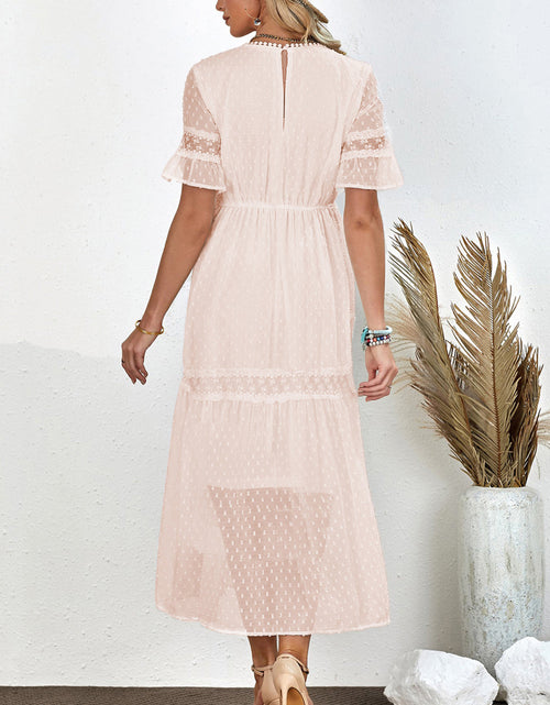 Load image into Gallery viewer, Swiss Dot V-Neck Short Sleeve Midi Dress
