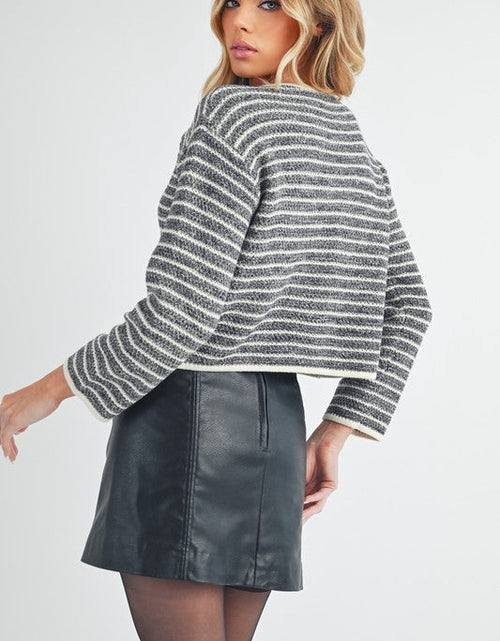 Load image into Gallery viewer, Aemi + Co Striped Button Down Round Neck Cardigan
