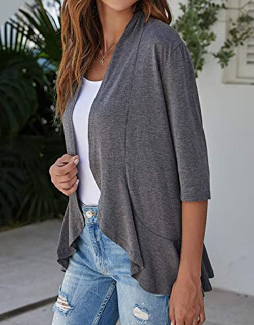 Load image into Gallery viewer, Open Front Ruffle Trim Cardigan
