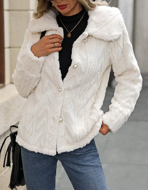 Load image into Gallery viewer, Fuzzy Texture Button Up Collared Neck Coat
