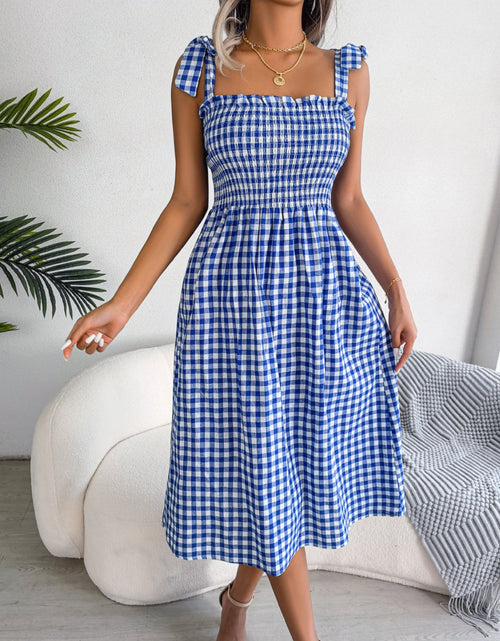 Load image into Gallery viewer, Frill Plaid Square Neck Midi Dress
