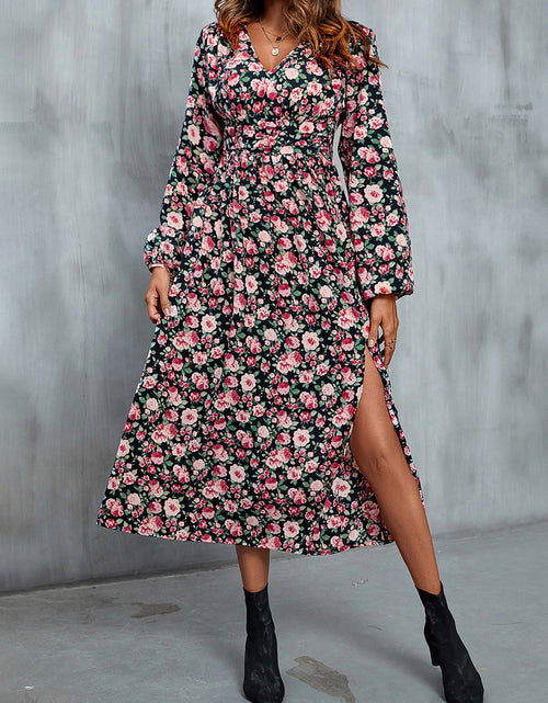 Load image into Gallery viewer, Perfee Floral V-Neck Slit Midi Dress
