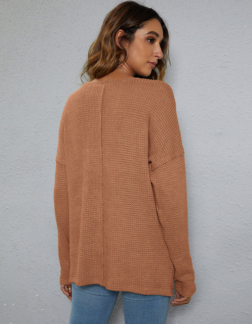 Load image into Gallery viewer, Dropped Shoulder High-Low Waffle-Knit Top
