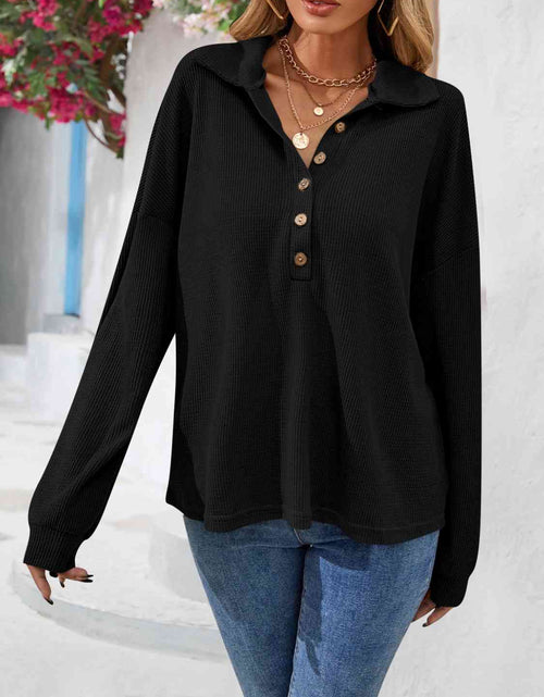 Load image into Gallery viewer, Half Button Collared Neck Long Sleeve Top
