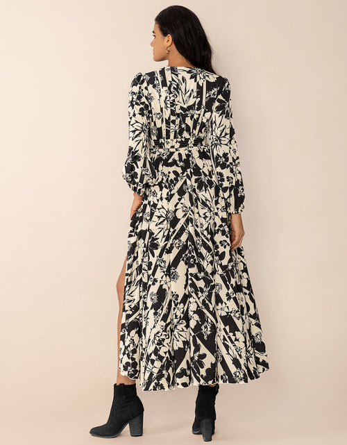 Load image into Gallery viewer, Tied Printed V-Neck Long Sleeve Midi Dress
